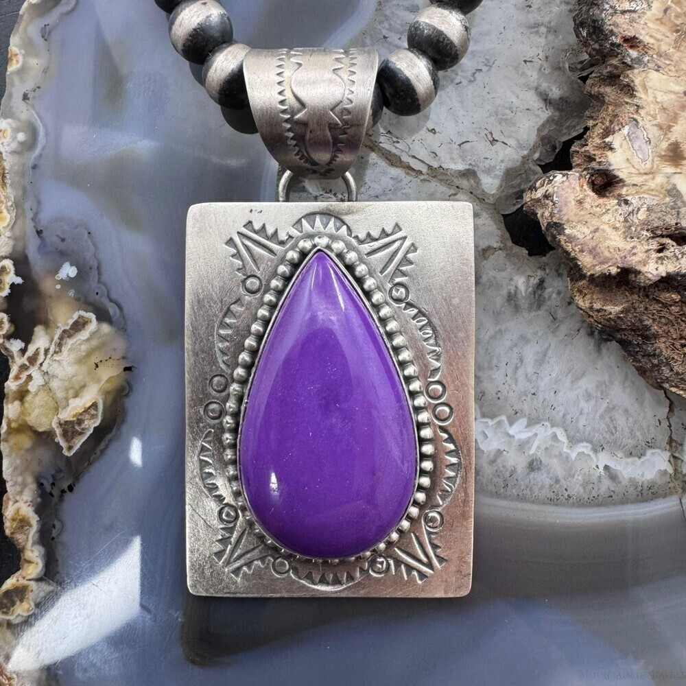Native American Sterling Purple Phosphosiderite Decorated Pendant For Women